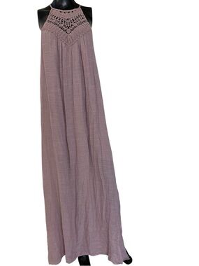 Boho Crochet Yoke Maxi Skirt — Dusty Mauve